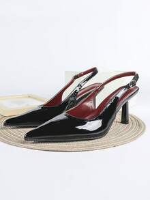 女士黑色高跟鞋，尖头套脚派对婚礼礼服鞋，7厘米细高跟 - 黑色 - 查看 2