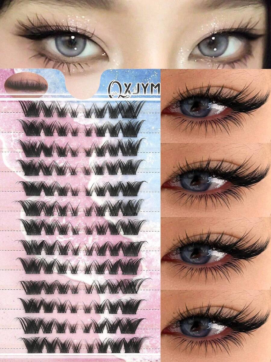 104片簇状交叉卷翘假睫毛,长度6-14毫米混合,拉长眼角,黑色仿貂毛睫毛柄牢固支撑,质地柔软,适合初学者,可重复使用,易于佩戴,打造迷人放大双眼的效果,适合日常佩戴、约会、派对和节日,是外出必备的睫毛套装,也是送给女士和化妆爱好者的完美礼物。 - D - 查看 1