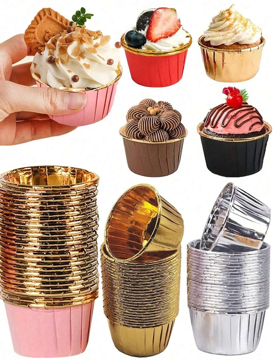 50pcs Gold Cupcake Cups Liners, Disposable Muffin Cake Cups,Grease-Proof & Heat Resistant Cupcake