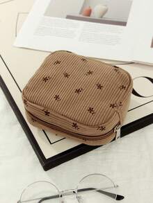 2 Pieces Set / 1 Brown Floral-Patterned Octagonal Makeup Bag, A Fashionable And Casual Large-Capacity Portable Zipper Makeup Bag Suitable For Travel And Vacation, A Must-Have Makeup Bag For Essential Items - Brown - View 3