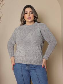 Plus Size Women's Knitted Sweater Long Sleeve Round Neck Casual Reverse FL-Sd2064 - 灰色 - 查看 2