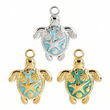 Mặt dây chuyền hình rùa biển nhỏ giọt dầu màu xanh dương, mạ điện, làm từ thép không gỉ 304, kèm phụ kiện trang sức DIY (1 cái/2 cái/3 cái), phụ kiện trang sức DIY hình rùa. - Hình ảnh - Xem 1