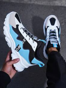 Men's White Blue And Black Sport Shoes With Synthetic Leather And Mesh Fabric EVA Midsole Durable Anti-Slip Outsole Breathable Lightweight Trainers For Outdoor Sports And Everyday Use - 白藍 - 查看 2