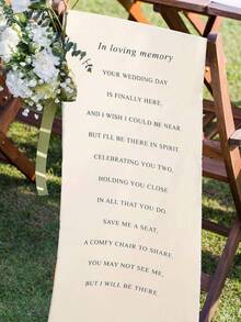 2pcs "In Loving Memory" Memorial Wedding Ceremony Signs With Clips, Commemorative Chair Signs, Condolence Gift, Wedding Ceremony Fabric Chair Decor (White, Plush Fabric) - White (brushed) - View 3