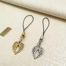 1/2 pezzi Charm vintage per telefono a forma di cuore con ali d'angelo, design delicato e traforato, adatto per smartphone universali, disponibile in 2 colori - Multicolore - Visualizzare 7