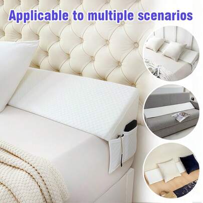 Wedge-Shaped Triangular Pillow Close The Gap 0-7" Between Your Headboard And MattressOr Wall Relieve The Head, Neck And Back Pressure Suitable For Sleeping And Reading SidePocket Can Hold Mobile Phones, Glasses, Remote Controls Multiple Sizes,Fabric Weight: 180‑200 Grams Per Square Meter.