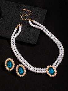 3件套 时尚新款简约优雅珍珠钻石双层串珠多功能法式高端设计项链 - 彩色 - 查看 3