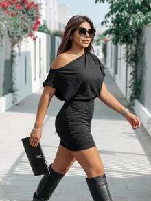 Women's Casual Everyday Street Sparkling Diamond Strap Dress, Spring/Summer - Black - View 2