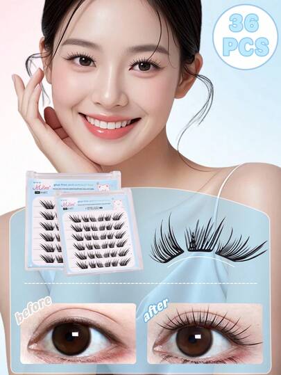 Bộ 36 sợi mi giả lông cáo không cần keo, dung lượng lớn! Mi giả tự dính không cần keo, phù hợp cho người mới bắt đầu, dễ dàng làm to mắt, dán nhanh chóng, tự nhiên và sống động.