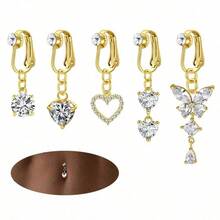 3-5 Pcs Gold Fake Belly Button Rings, Women's Fake Belly Button Rings, Clip-On Belly Button Rings, Fake Belly Button Rings, No Piercing Required - Multicolor - View 5