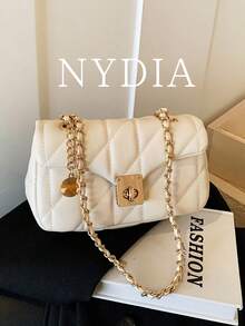 1件装奢华绗缝锁扣装饰女士多功能单肩/斜挎/腋下包 - 米色 - 查看 1