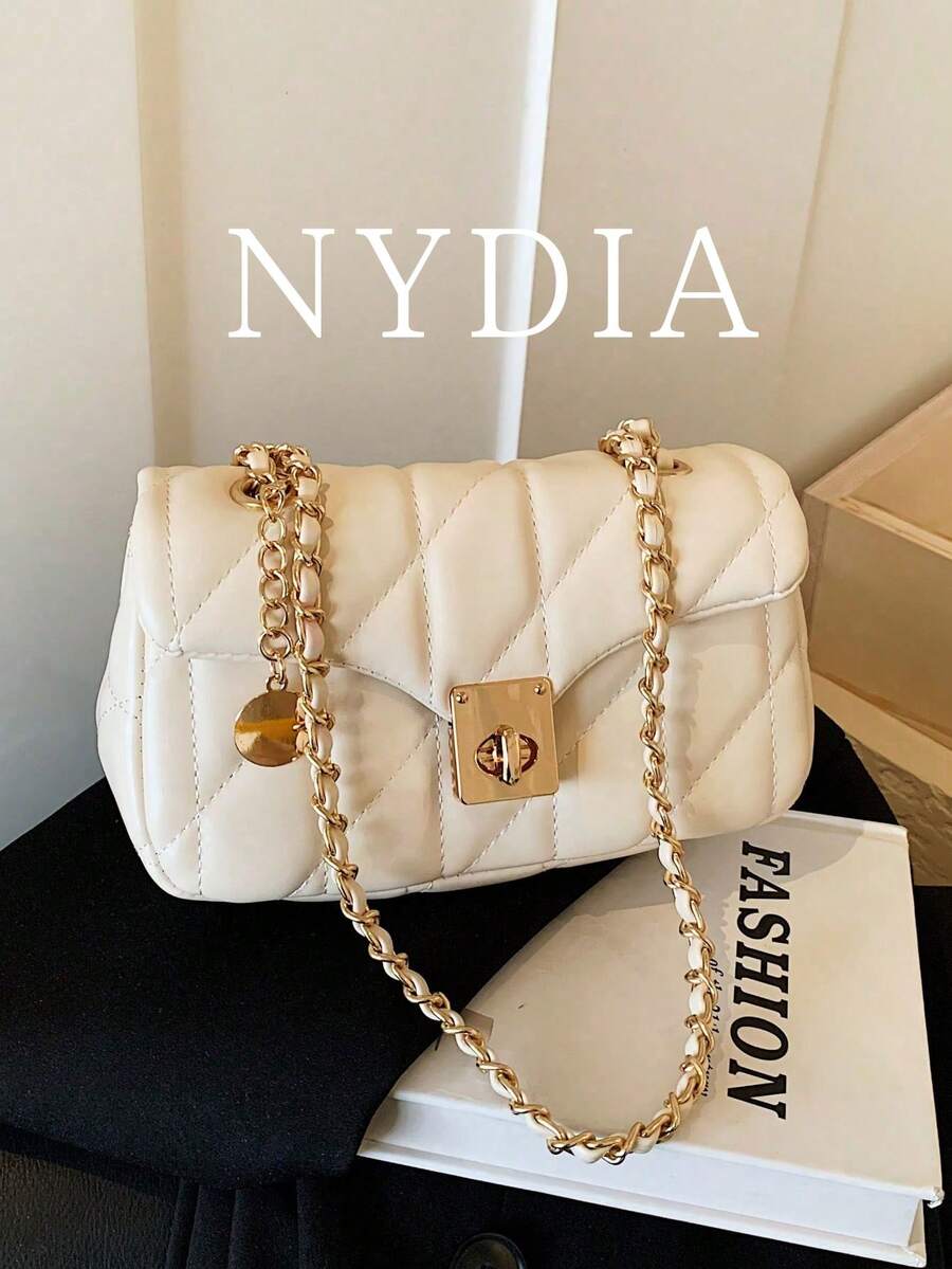 1件装奢华绗缝锁扣装饰女士多功能单肩/斜挎/腋下包 - 米色 - 查看 1