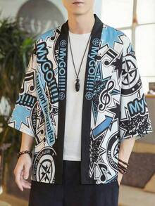 动漫主题印花七分袖开衫，和服式轻薄外套，防紫外线外衣 - 彩色 - 查看 2