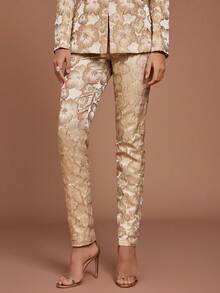 Casual Fashion Solid Color All Over Printed Long Sleeve Suit Jacket And Pants Ladies Suit Set - Apricot - View 8