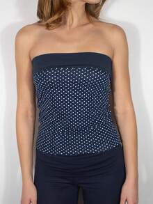 夏季简约百搭波点Y2K风格无肩带修身休闲上衣 - 藏青色 - 查看 4