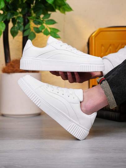 Giày thể thao unisex cỡ 36-45, kiểu dáng đa năng. Giày đế cao màu trắng dành cho nam, giày đế dày thoải mái cho nữ, trang phục thiết yếu hàng ngày cho học sinh, tôn dáng và thoáng khí, lý tưởng cho nam giới vào mùa xuân và mùa hè.