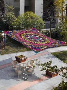 1pc Outdoor Thick Waterproof Sunscreen Gradient Mandala Floral Green Bohemian Pattern Outdoor Garden Patio Canopy Beach Sunshade (Ropes Included, No Frame) - Multicolor - View 5