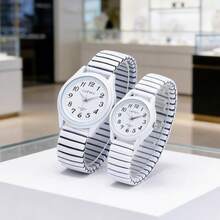 XAPWV Minimalist Versatile Round Quartz Couple Watch, Elastic Strap, Arabic Numeral Dial, Suitable For Daily Commute And Gift Giving - Multicolor - View 1