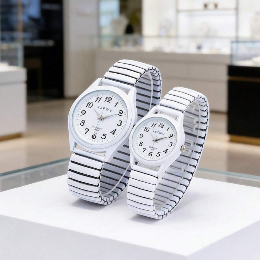 XAPWV Minimalist Versatile Round Quartz Couple Watch, Elastic Strap, Arabic Numeral Dial, Suitable For Daily Commute And Gift Giving - Multicolor - View 1