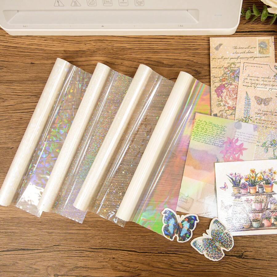 1 Rollo de 22*500cm Película laminada láser BOPP, transparente, resistente al agua y a los arañazos, adecuada para máquinas de laminado, laminación manual en caliente DIY - transparente - Ver 1