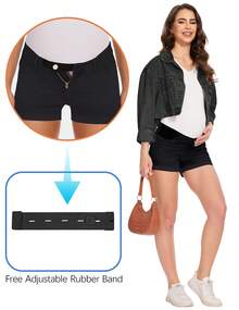 Fitglam Maternity Black Denim Shorts With Pockets And High Stretch Fabric Casual Style - 黑色 - 查看 5