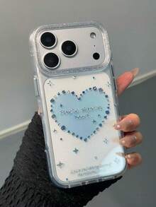 Silver Edged Resin Case New Glitter Gold Blue Heart Silicone Protective Cover For IPhone 17 Pro/16 Pro Max/14/15, Anti-Drop - Blue - View 1