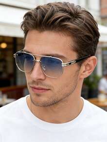 2 件/1 件复古金属框架经典大号时尚眼镜男士夏季海滩度假、户外、旅行返校时尚学院风 - 多色 - 查看 29