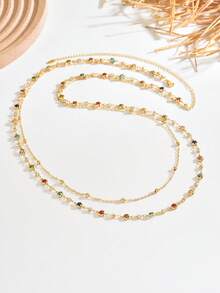 1 chiếc dây chuyền kiểu Bohemian bằng đồng, thiết kế cơ bản, hai lớp đính hạt hoa nhiều màu sắc, thích hợp cho trang phục đi biển của phụ nữ. - Nhiều màu - Xem 6