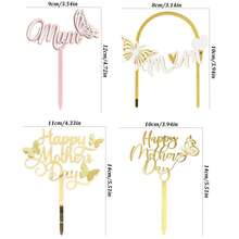 1 cái/3 cái Phụ kiện trang trí bánh kem bằng acrylic vàng "Chúc mừng Ngày của Mẹ" - Thiết kế hình bướm lấp lánh, Phụ kiện trang trí tiệc Ngày của Mẹ và sinh nhật mẹ. - nhiều màu - Xem 6