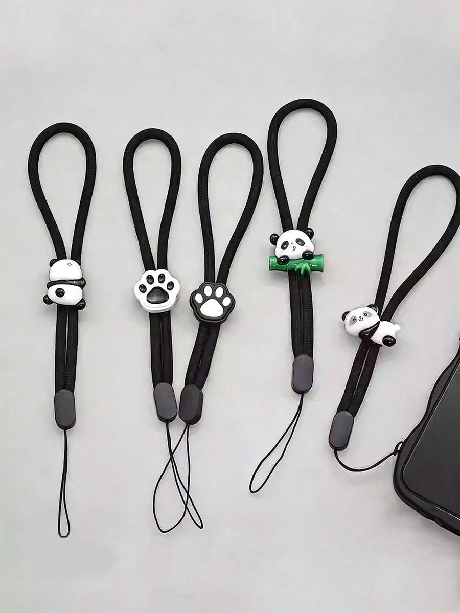 1条可调节可爱熊猫吊坠手机挂绳，适用于手腕、车钥匙、包包、耳机等。 - 彩色 - 查看 1