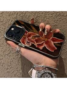 适用于 13/14 Pro Max/11 的透明黑色手机壳，采用 IMD 材质，饰以精美花卉图案，不影响摄像头使用，防水、防震、防摔、防刮花 - 白色 - 查看 2