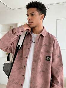 New Arrival: Men's "Rebel-Chic" Long-Sleeve Shirt - Spring/Autumn Printed Workwear-Style Top | Men's Loose-Fit Shirt Jacket - 粉色 - 查看 4