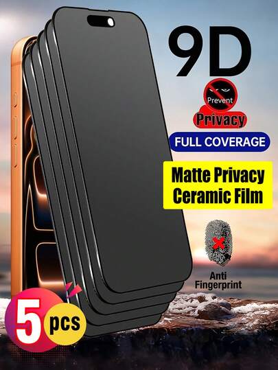 ZYONS TPU Privacy Anti-Peeping Matte Tempered Glass Screen Protector Frosted Anti-Spy TPU Soft Film Full Screen Coverage Smooth Touch Anti-Fingerprint Glare-Resistant Easy Installation 5pcs Compatible With Iphone 17 Pro Max/17 Pro/17 Air/17E/16E/16 Pro Max/16 Pro/16 Plus/16/15 Pro Max/14 Pro Max/13 Mini/12/11/XS MAX/XR/8+/7 Plus Series Birthday Gift Spring Anniversary
