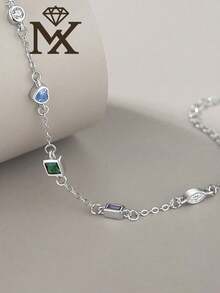 SYMFNY 1 chiếc vòng tay nữ bằng bạc sterling 925 tối giản và tươi mới, được khảm đá Cubic Zirconia tinh tế, kết hợp với hình trái tim lãng mạn và hình giọt nước hình học, thích hợp để đeo hàng ngày vào mùa hè. - Bạc - Xem 3