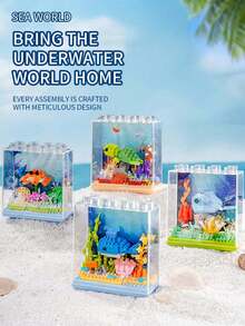 Micro Particle Potted Ocean Building Blocks With Display Cover, DIY Colorful Ocean Series Building Blocks, Suitable For Birthday, Father's Day, Mother's Day, Teacher's Day Gifts, Holiday Gifts, Wedding Gifts, Wedding Decorations, Graduation Gifts, Valentine's Day Gifts, Spring/Summer Decor - Multicolor - View 1