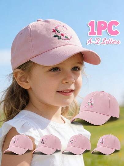 1pc Kids Pink Letter Embroidered Baseball Cap, Casual Adjustable Sun Hat Suitable For Daily & Outdoor Wear