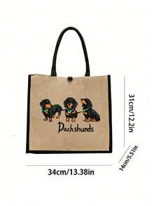 Yellow Linen Dachshund Pattern Tote Bag - Multifunctional Large Capacity Handbag And Wallet Set, Including Small Wallet - Multicolor - View 8