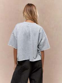 Oversized Heavy T-Shirt Modern Streetwear Essential Boxy Cut Casual Summer Basic Loopback Top Ultra Soft Minimalist Urban Fashion Staple-Unisex Summer Casual Vintage Cotton Printed T-Shirts For Couples - Xám - Xem 2