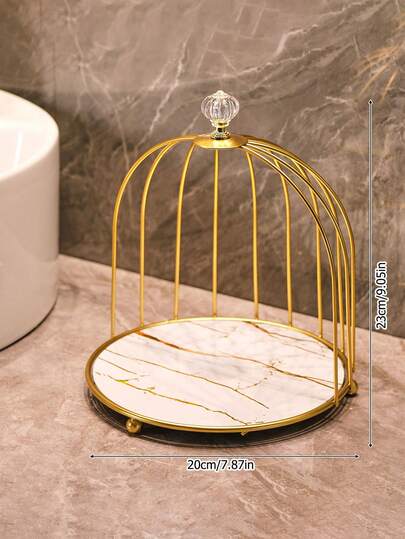 1pc Cage Shape Storage Shelves, Single/Double-Layer Ironwork Bathroom Countertop Organizer Shelf, Cosmetics Perfumes Organization And Storage Shelf, Dresser Storage Supplies Kitchen Bedroom Office Desktop Decor, Bathroom Accessories, Bathroom Decor