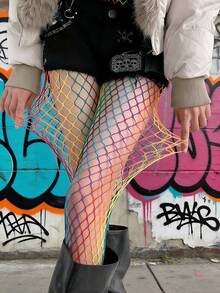 Quần tất lưới màu cầu vồng gradient dành cho nữ, quần tất lưới cỡ lớn phong cách Punk Y2K. - Nhiều màu - Xem 10