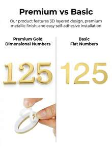 1pc/5cm Double-Layer 3D Golden Acrylic House Number Plate, Self-Adhesive Golden Address Plaque, Easy Installation For Door, Mailbox, Entrance, Outdoor Apartment Mailbox Post, Modern Home Address Sign, Spring Home Renovation, Housewarming Gift For Easter, Mother's Day, Memorial Day Outdoor Decor, Enhance Curb Appeal - Multicolor - View 3