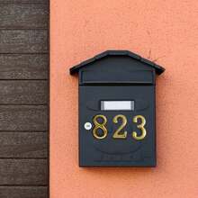 1pc/5cm Double-Layer 3D Golden Acrylic House Number Plate, Self-Adhesive Golden Address Plaque, Easy Installation For Door, Mailbox, Entrance, Outdoor Apartment Mailbox Post, Modern Home Address Sign, Spring Home Renovation, Housewarming Gift For Easter, Mother's Day, Memorial Day Outdoor Decor, Enhance Curb Appeal - Multicolor - View 1