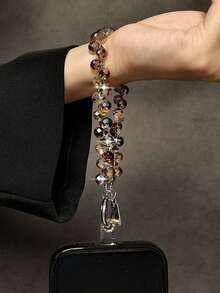 Dây đeo điện thoại đính hạt lấp lánh - Hạt trong suốt lấp lánh, dây đeo điện thoại, móc khóa, tương thích với ốp lưng Apple/điện thoại, chất liệu nhựa bền. - hổ phách - Xem 4