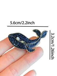 Luxury Blue Whale Brooch, Exquisite Pearl Animal Design, Fashionable Women Clothing Accessory - Multicolor - View 2