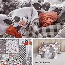 Patchwork Quilt Set Full/Queen Size 3 Pieces Grey Floral Plaid Summer Bedspread Coverlet Set Soft Microfiber Reversible Lightweight Bed Cover for All Season 90" x 90" 1 Quilt+ 2 Pillow Shams - Gris - Ver 7