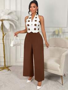 AIJ Amarilo 2026 Spring/Summer Women Green Polka Dot Camisole & Wide Leg Pants 2 Pieces Set - Brown - View 6