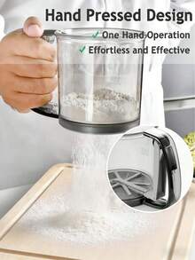 1个半自动面粉筛 - 细网烘焙工具，手持式细网面粉筛，家用烘焙工具，面粉筛杯，制作光滑面团和蛋糕糊的必备品，耐用的厨房和餐饮用品，节日烹饪必备，现代厨房用具，耐用材质 - 查看 7