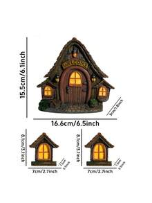 1 Set Wooden Fairy Tale Treehouse 3 Pieces Set, Garden Tree Decor Hanging Ornament, Outdoor Yard Miniature Landscape Accessory - B - View 2