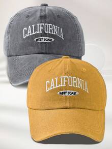 MAKEFGE 1 件男女通用户外休闲时尚 CALIFORNIA 刺绣水洗防紫外线可调节柔软棒球帽，适合日常搭配万圣节 - 水洗均碼 - 查看 44
