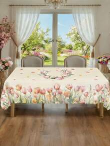 1pc Elegant Tulip & Floral Print Tablecloth, Durable Polyester Tablecloth With Ruffled Edges, Stain-Resistant Waterproof Washable Wrinkle-Free Table Cover, Suitable For Various Occasions Like Spring Holidays, Thanksgiving Dinner, Patio Parties, Home Decor, Essential Dining Table And Kitchen Dining Accessory, Home Decor Tablecloth, Wedding Tablecloth, Wedding Table Decor, Room Decor, Vintage Decor - Black - View 17